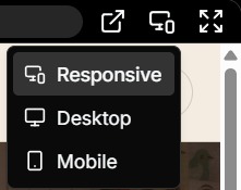Preview device selector showing Responsive, Desktop and Mobile options.