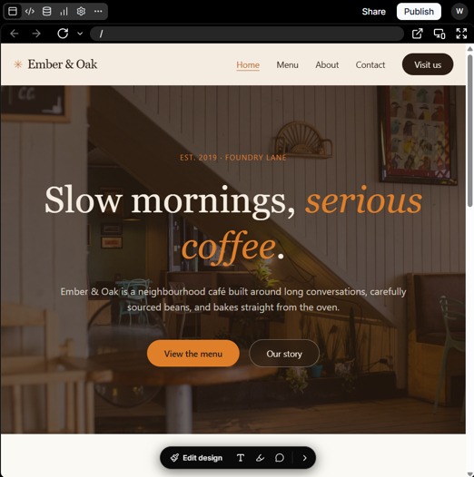 Initial website design before making a plan in Macaly AI.