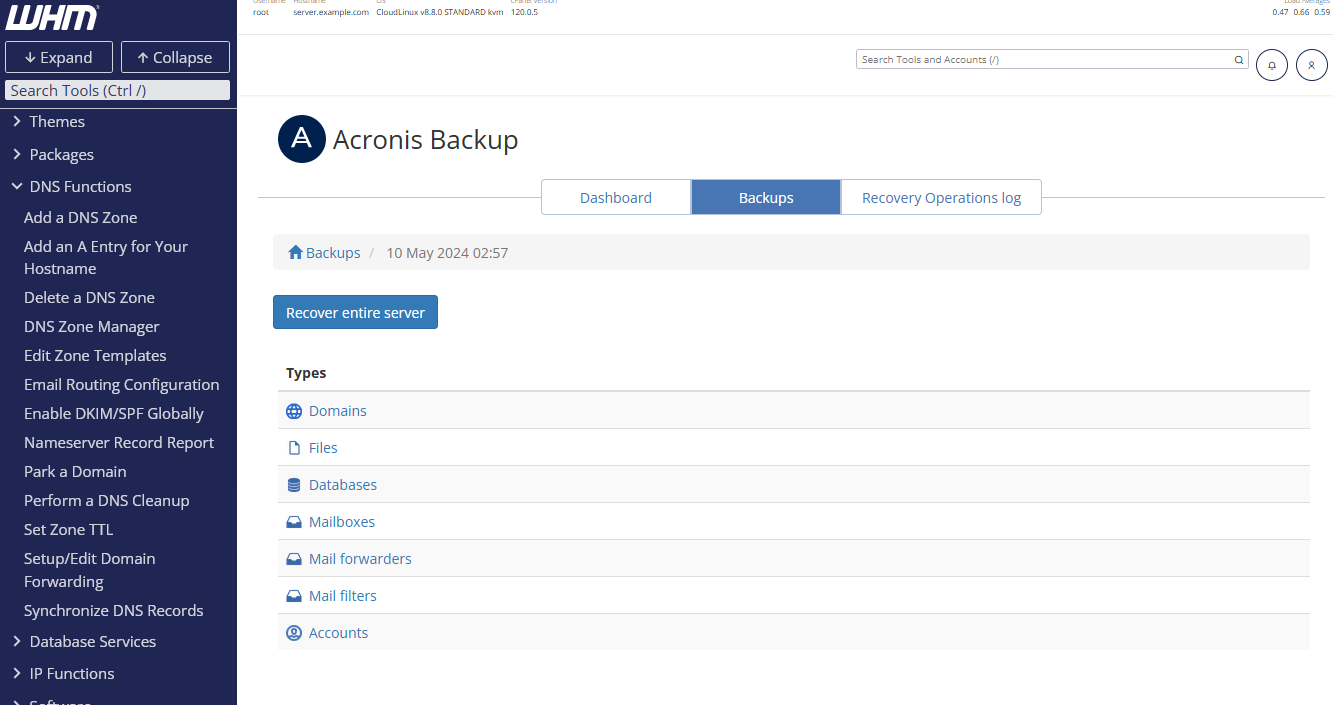 WHM - Acronis Backup Types